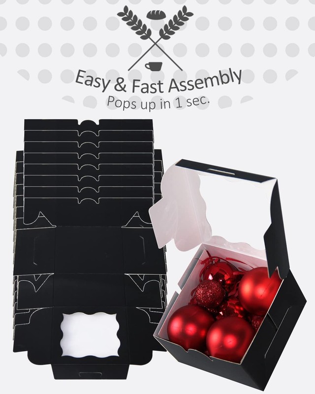 100 PCS Black Bakery Boxes With Window Macaron Pastry Boxes 4x4x2.5 Inch gallery