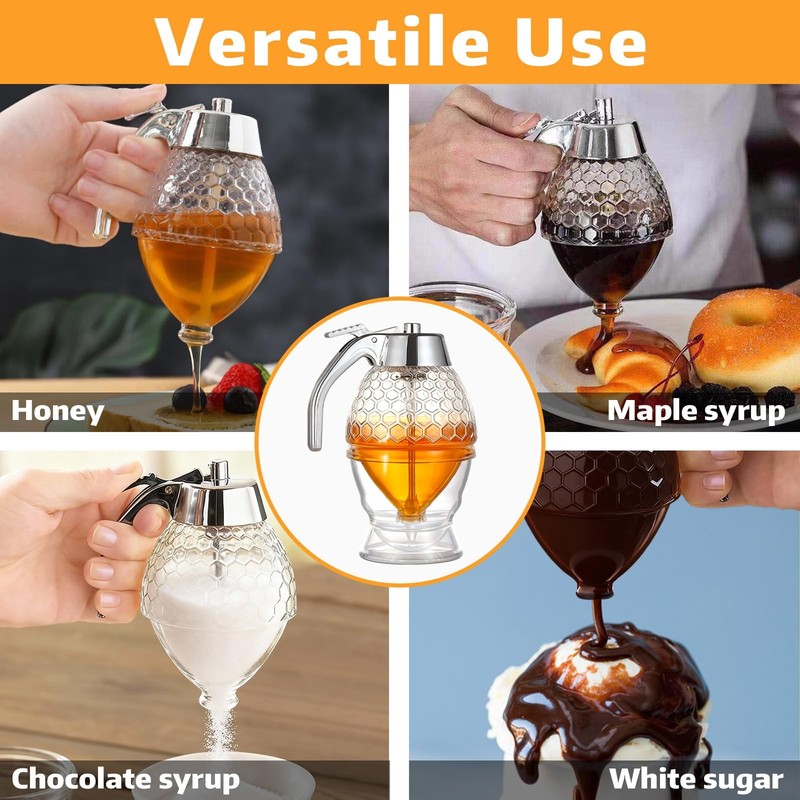 Honey Dispenser - Glass Honey Dispenser No Drip, 8oz Pot with Stand, Maple Sy... gallery