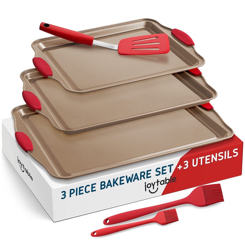Joytable Baking Sheet Set 3-Piece Cookie Sheet Set Silicone Handles Steel gallery