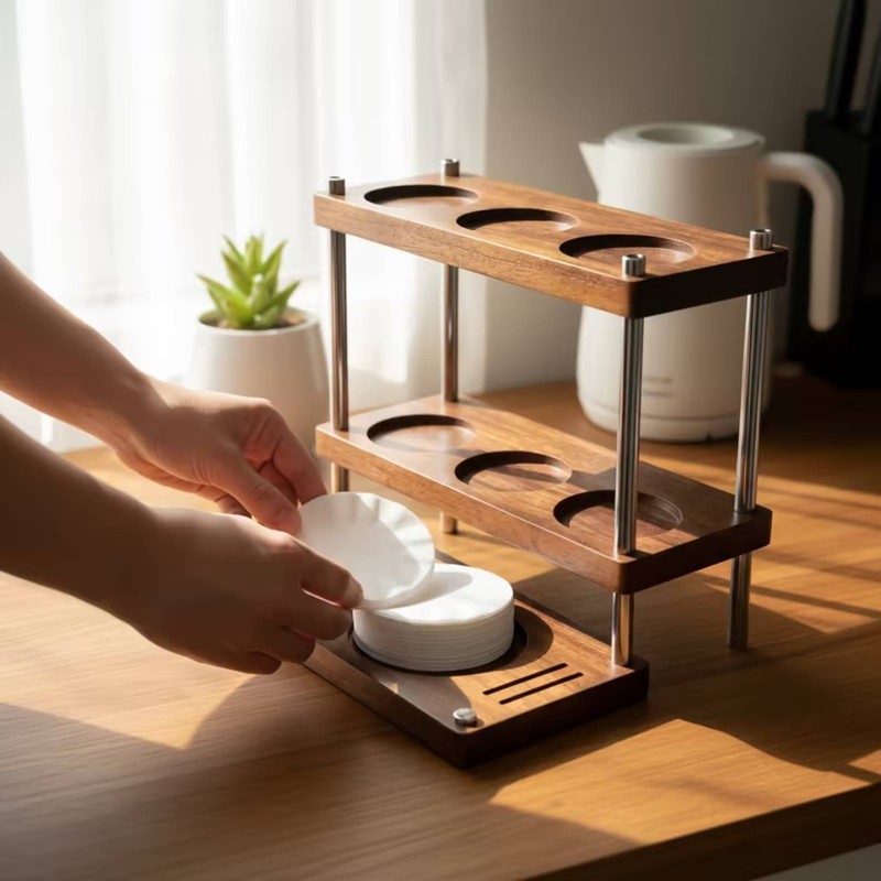 Coffee Tamper Stand Solid Wood Tamping Station with Tamper Holder Organized gallery