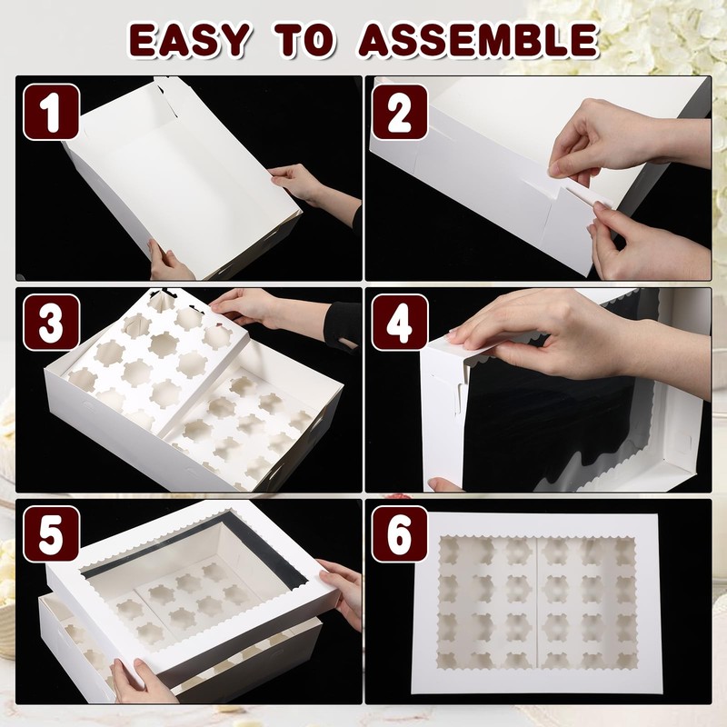 10 Pack Cupcake Boxes with Window and Inserts, 24 Pcs Mini Cupcakes Container... gallery