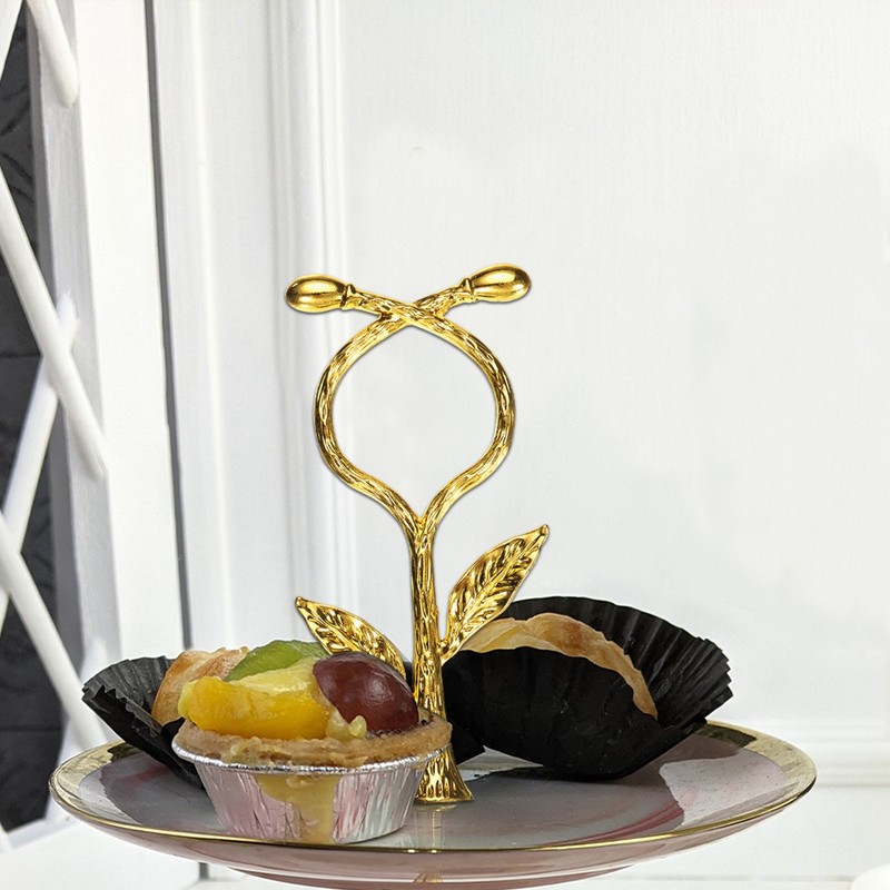 1-Tier Cake Tray Stand Handle Metal Cake Stands Holder Handle, Silver (Vine) gallery