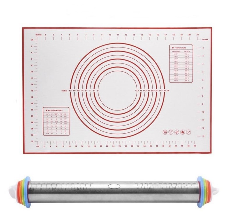 Rolling Pin and Silicone Baking Pastry Mat Set, Stainless Steel Dough Roller ... gallery