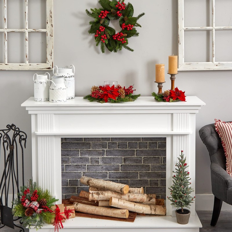 Nearly Natural Poinsettia Berry And Golden Pine Cone Candelabrum Artificial gallery