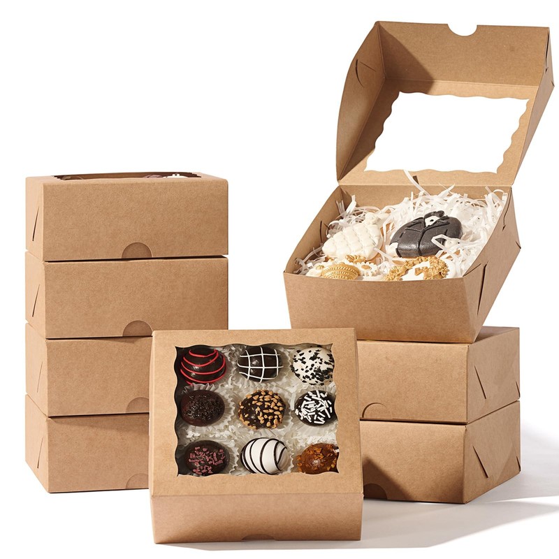 55 Pack 6″x6″x2.5″Brown Square Gift Boxes with Window -Chocolate Covered