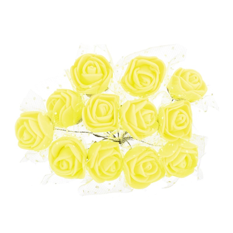 144Pcs 0.98″ Mini Rose Artificial Flower Heads Bulk with Stem & Gauze, Yellow