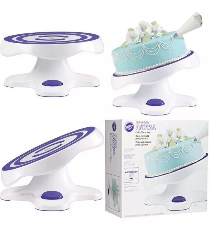 Wilton Tilt N Turn Ultra Cake Decorating Turntable +BONUS Wilton Rose Bases NEW gallery