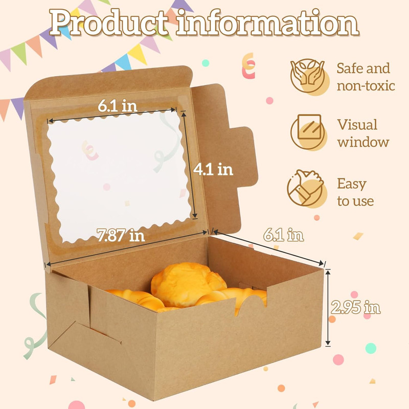 Cupcake Boxes,8X6X3 Inch 24Pack， Cookie Boxes with Window,Bakery Box,Kraft Paper gallery