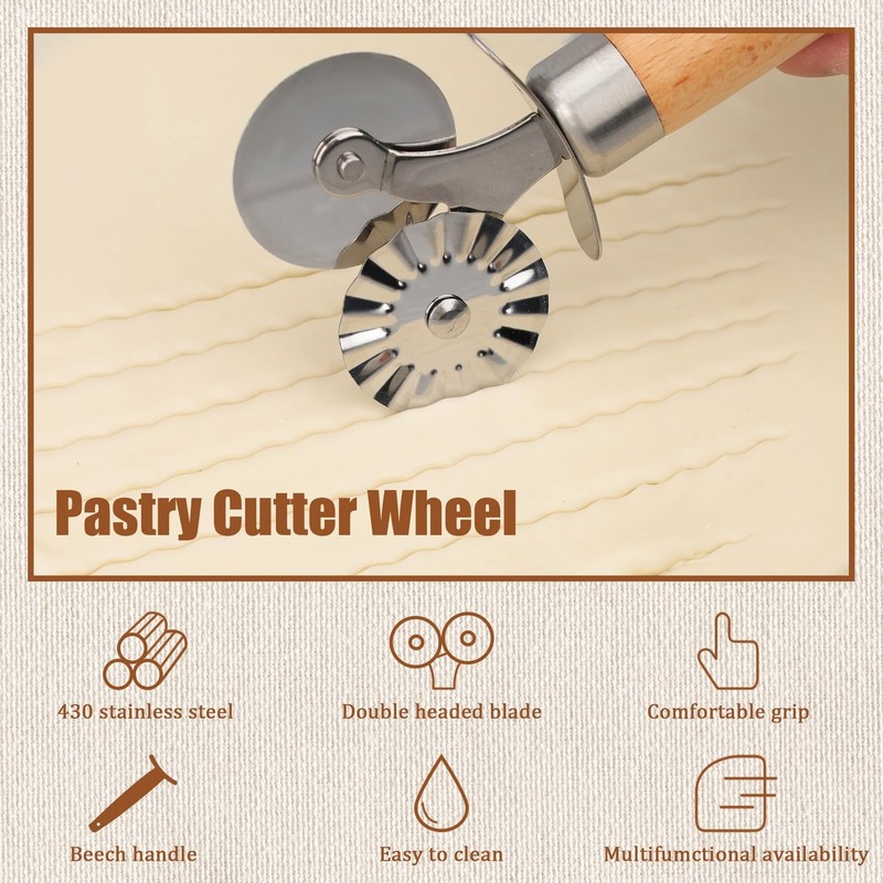 Pastry Cutter Double Wheel - Exquisite Wooden Handle, Perfect for Pasta, Pizz... gallery