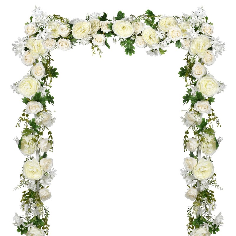 Lvydec 2 Pack Artificial Peony Garland – 6Ft Silk White Peony Flower Arch Vine