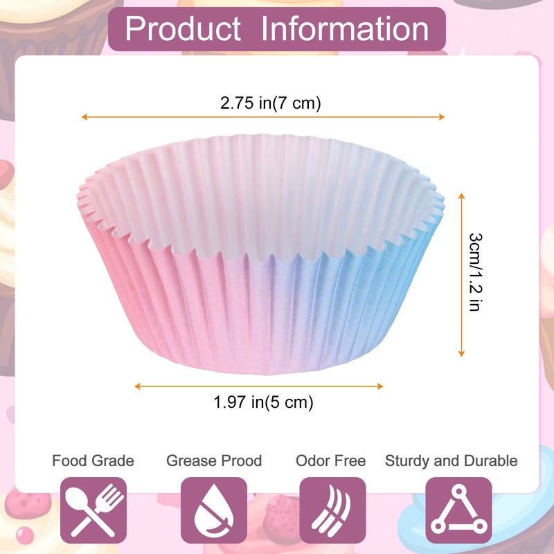 200 Count Cupcake Liners Cupcake Cups Standard Size Pink Blue Gradient gallery