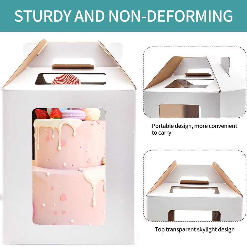 Cake Boxes 6pcs 10x10x12 and 12x12x14 Inches With Window Tall Cake for Tier C... gallery