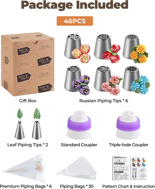 46 Pcs Russian Piping Tips Set, Upgraded Piping Bags and Tips Set gallery