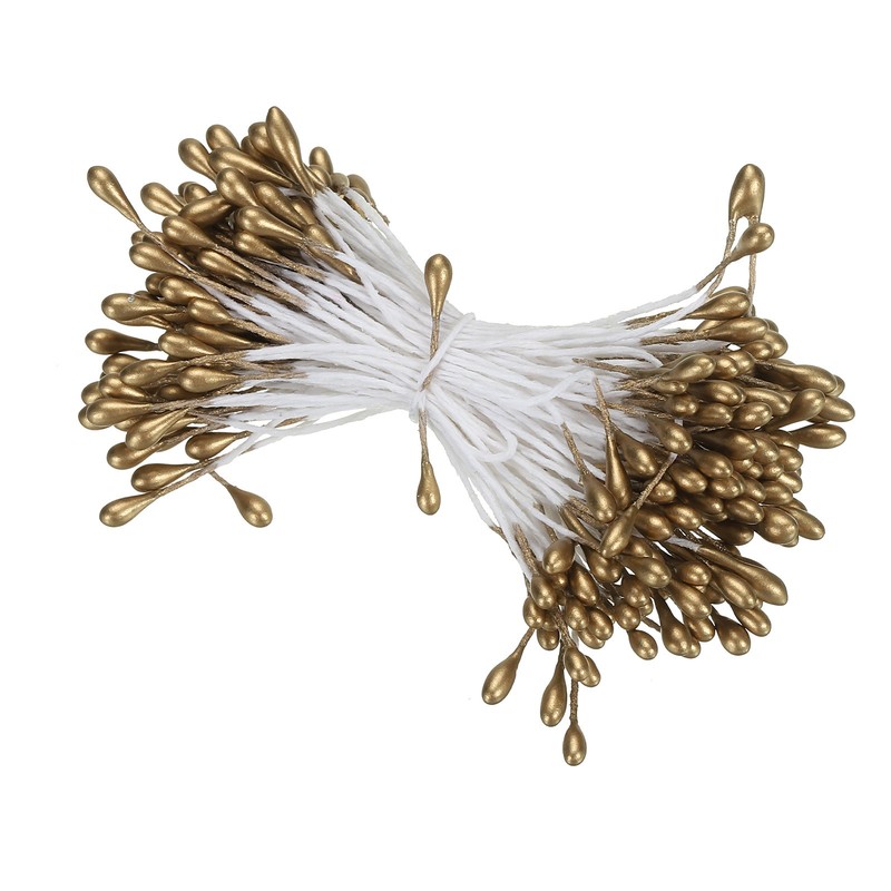 3mm Double Heads Flower Stamen, 150 Pcs Artificial Flower Pistil, Gold Brown