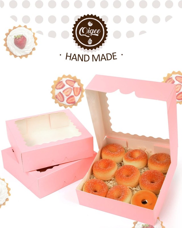 AutoPop Up Pink Bakery Boxes 50 PCS Pastry Box 8x8x2.5 Inch Pie Window gallery