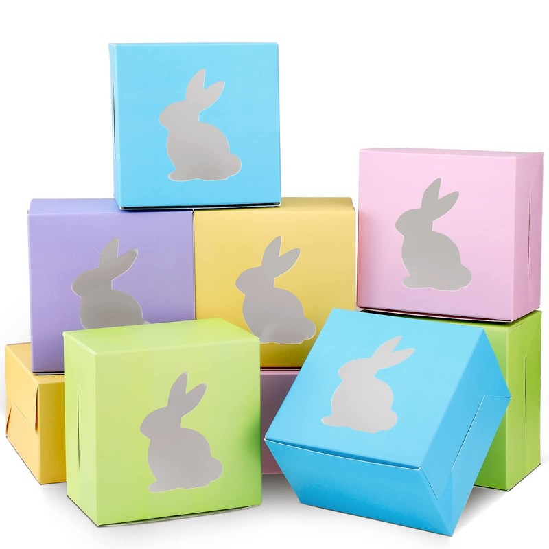 24 PCS Easter Treat Boxes 5 Colors Cardboard Rabbit Bunny Shape Window Basket