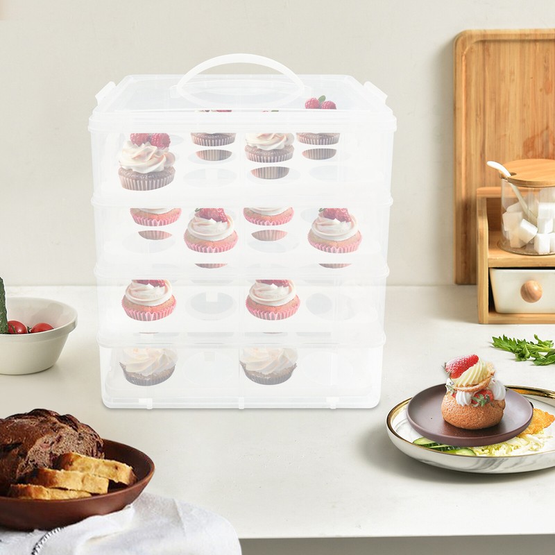 4-Tier Clear Cupcake Carrier Holds 48 Cupcakes PP Plastic Portable gallery