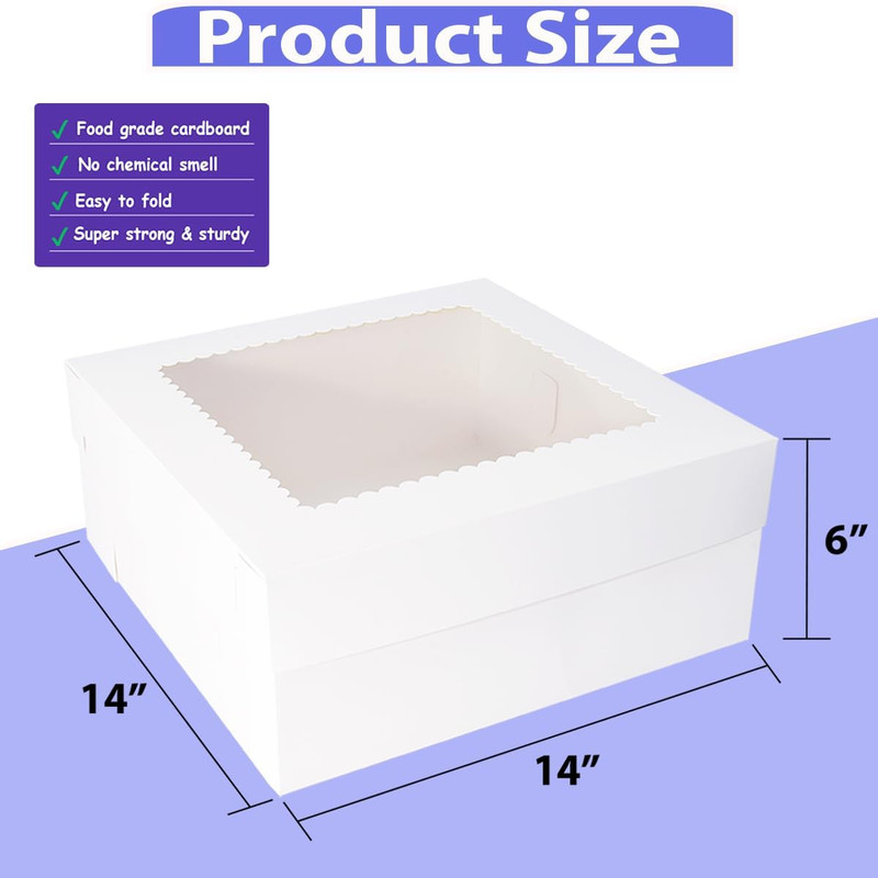 Cake Boxes with Window 14X14X6 Inch 10 Pack,Wedding Cake Boxes,Large Cake Carrie gallery