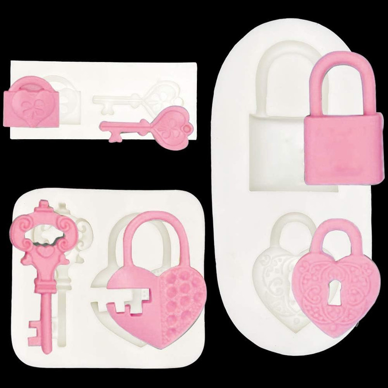 Kuuguu 3 Pack Lock Key Shapes Mold Silicone Fondant Mold Chocolate Molds Candy M gallery