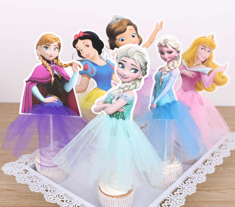 6x Disney Princess Party Cupcake Cakes Birthday Decorating Topper Picks Flag Set