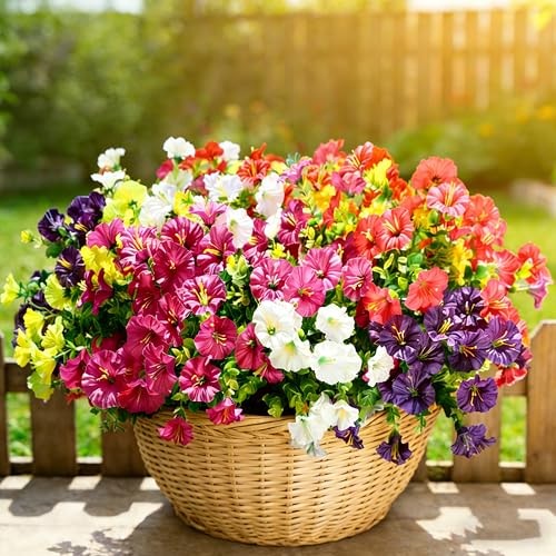12 Bundles Artificial Flowers for Outdoors Decoration, Faux 6 Mixed Colors gallery