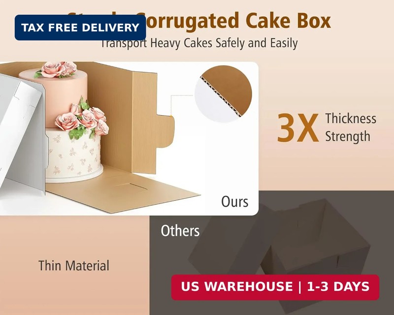 10Pcs Corrugated Cake Boxes in 2 Sizes - 12x12x12 & 10x10x10 Inch Tall Cake Box gallery