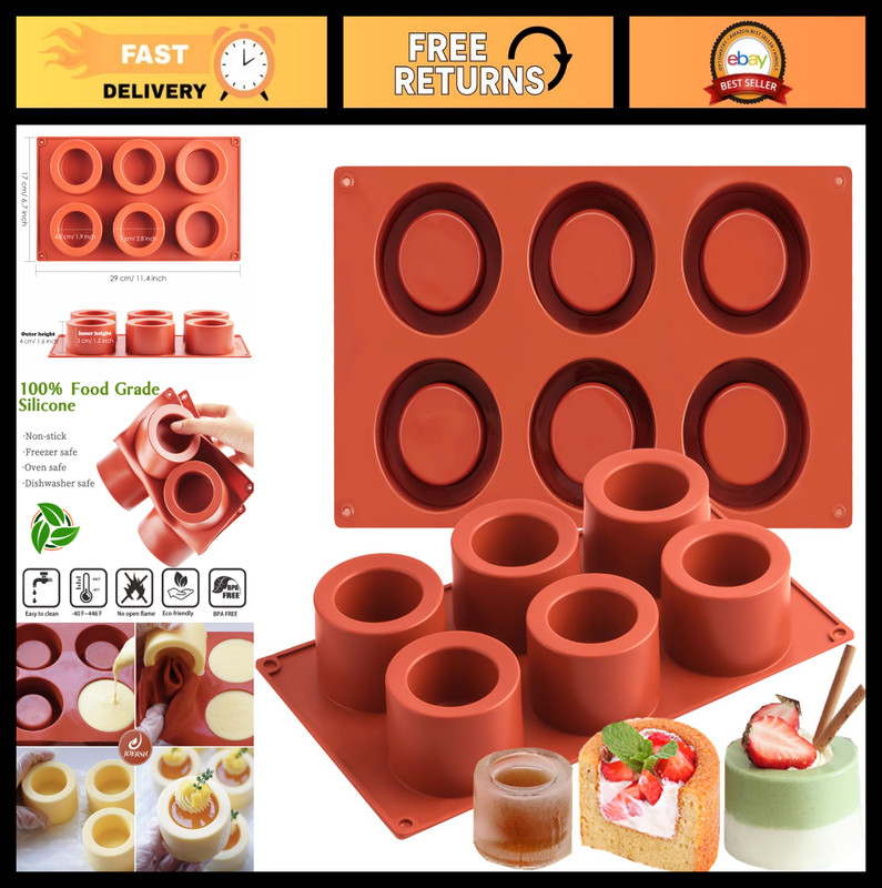 2Pcs Silicone Round Candy Molds for Baking Muffins, Cakes, Desserts & Ice Shots
