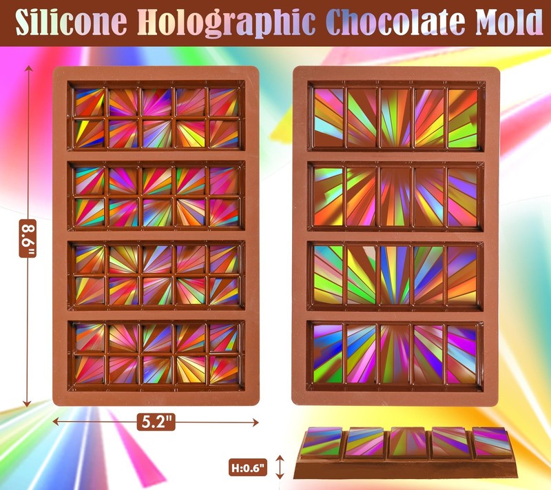 2 PCS Holographic Silicone Chocolate Molds, 2 Shapes, Bar, Baking, Wax Melt gallery