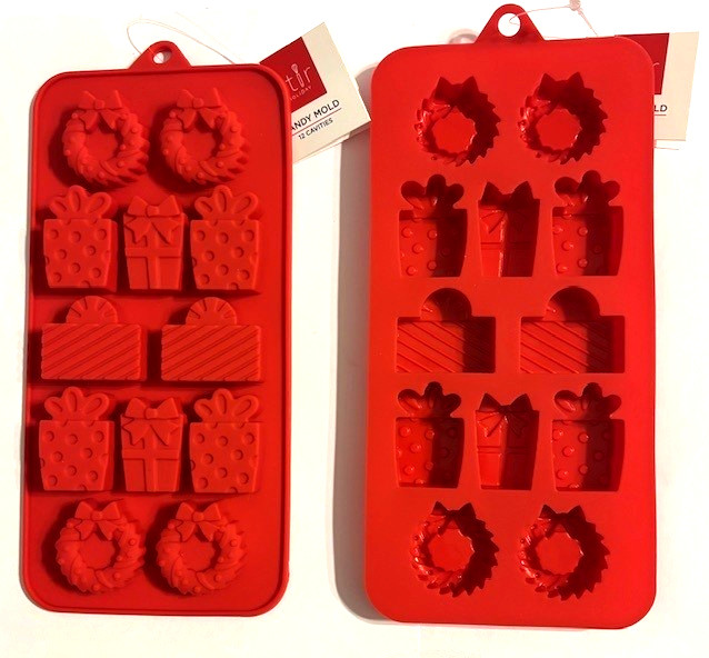 Christmas Wreaths and Packages Silicone Candy Molds mini size 12 cav. lot of 2
