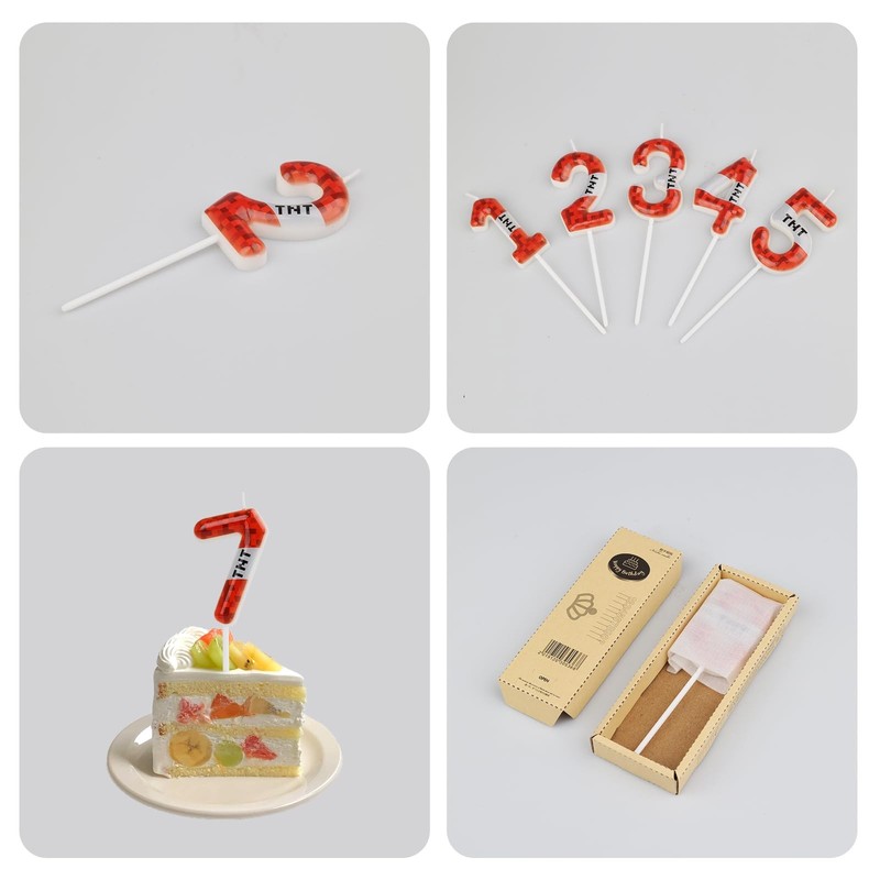TNT Themed Birthday Candles for Boys Girls, Craft Pixels Cake Number 10, Red gallery