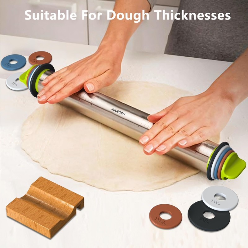Stainless Steel Rolling Pin with Thickness Rings and Pastry Baking Mat for Ba... gallery