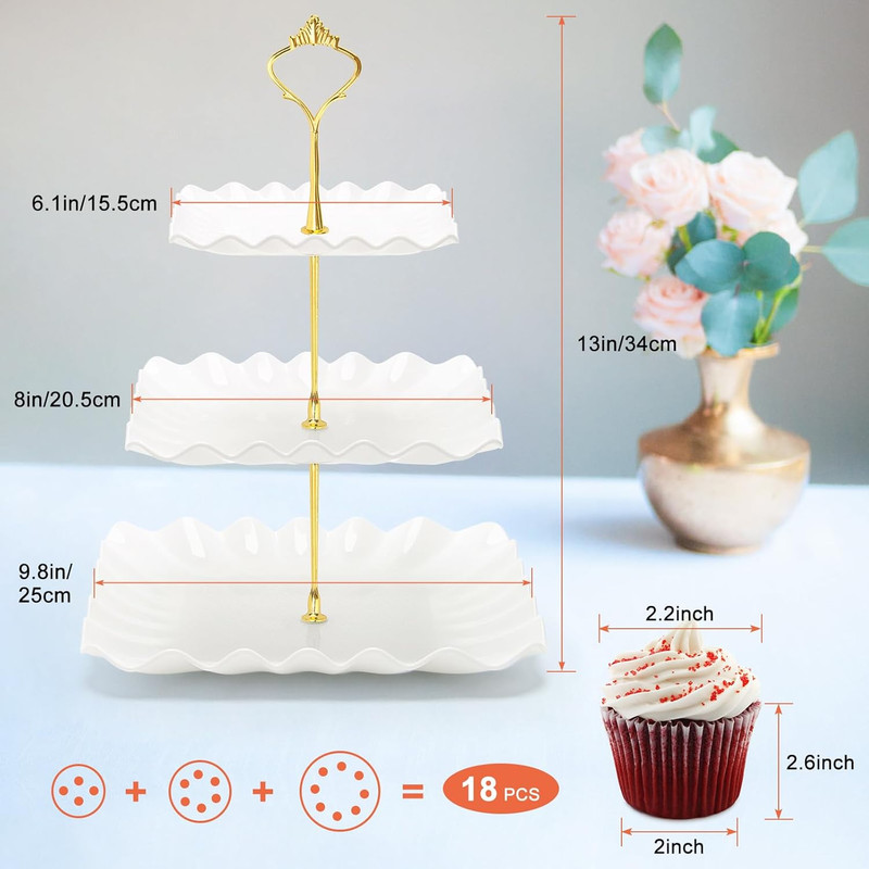 Coitak 3 Tier Cupcake Stand, Plastic Tiered Serving Stand, Square Dessert Tray f gallery