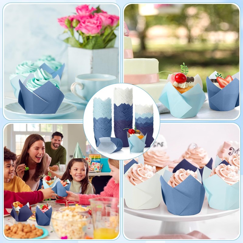 500PCS Jumbo Gradient Blue Tulip Cupcake Liners, Greaseproof, Muffin Wrappers gallery