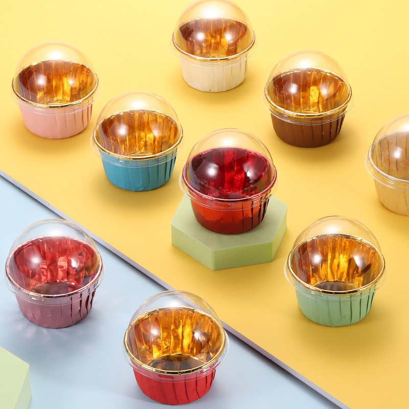 50 Pieces Two Tone Aluminum Cupcake Liners with Round Red Lids gallery