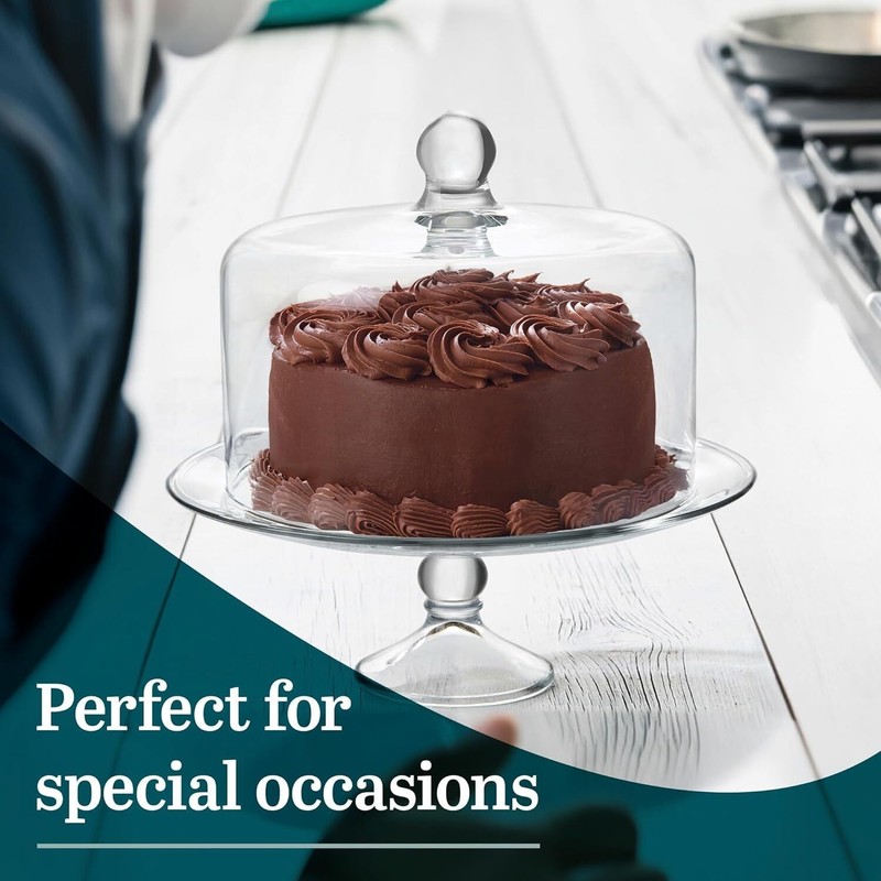 Glass Cake Stand with Dome Lid Elegant Curved Footed Glass Cake Holder Covered gallery