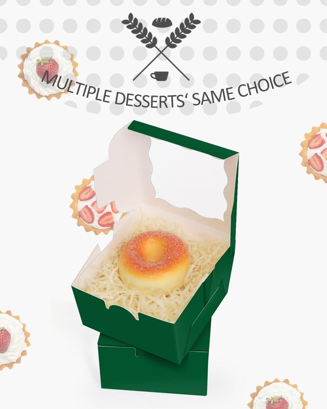 Deep Green Bakery Boxes with Window 55pcs 4x4x2.5" Mini Cookie Macaron Boxes gallery