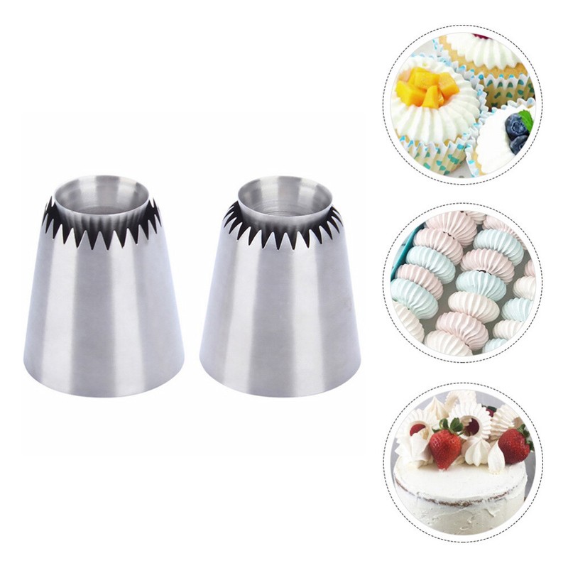 2Pcs Cream Syringe Nozzles Piping Tip Icing Frosting Tips Cake Russian Cream