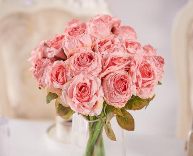 Rose Artificial Flower 12pcs Realistic Faux Silk Roses Fake A 12pcs Pink Rose gallery