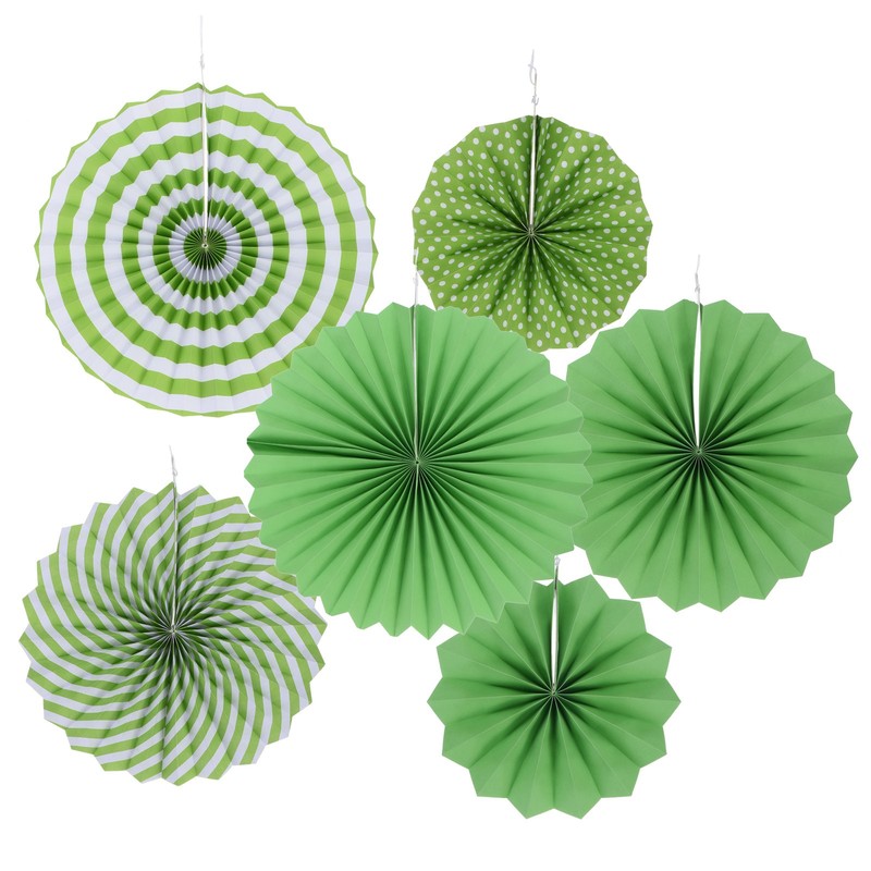 8″/12″/16″ Hanging Fan Paper, 6 in 1 Set, Green