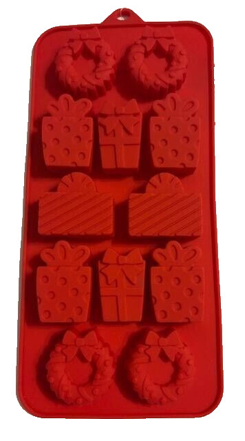 Christmas Wreaths and Packages Silicone Candy Molds mini size 12 cav. lot of 2 gallery