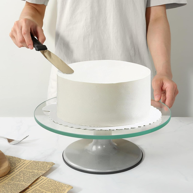 12" Glass Cake Decorating Stand Rotating Revolving Cake Turntable Pastry Holder gallery