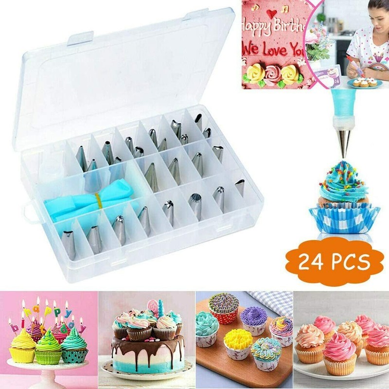 24 Pc Cake Icing Piping Nozzle Decorating Tips Baking Cooking Holidays Stainless
