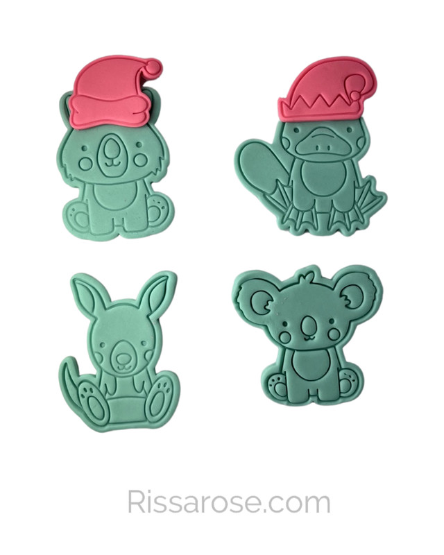 Australian animals cookie cutters Christmas stamps – Koala wombat kangaroo platy