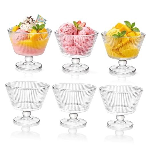 Set of 6 Glass Dessert Bowls, 8 Oz Footed Ice Cream Cups with Pedestal, gallery
