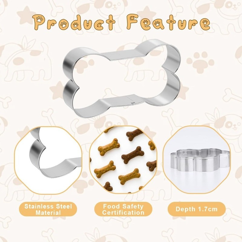 Dog Bone Cookie Cutter Set 3 Sizes Stainless Steel with Paw Print for gallery