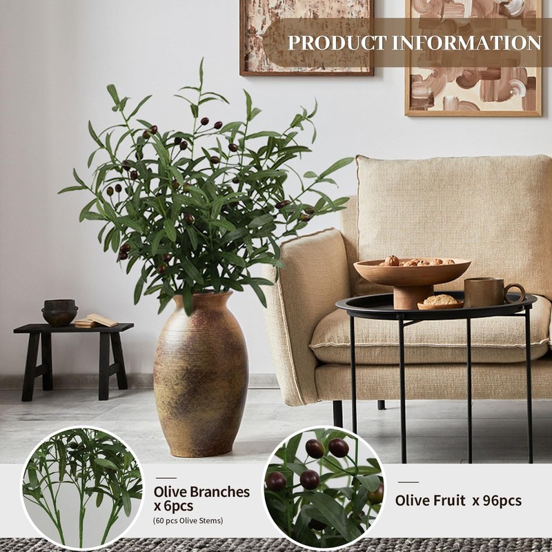Leftover 6PCS 38 Inch Faux Olive Branches for Vase,Artificial Olive Tree Branche gallery