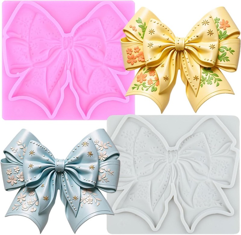 2 PCS – 3D Embroidery Bow Fondant Mold Bowknot Cake Decoration Silicone Molds
