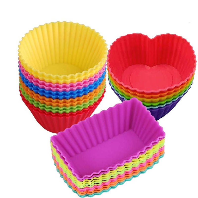 Silicone Baking Cups Muffin Cupcakes Liners Molds Sets in Storage Container S…