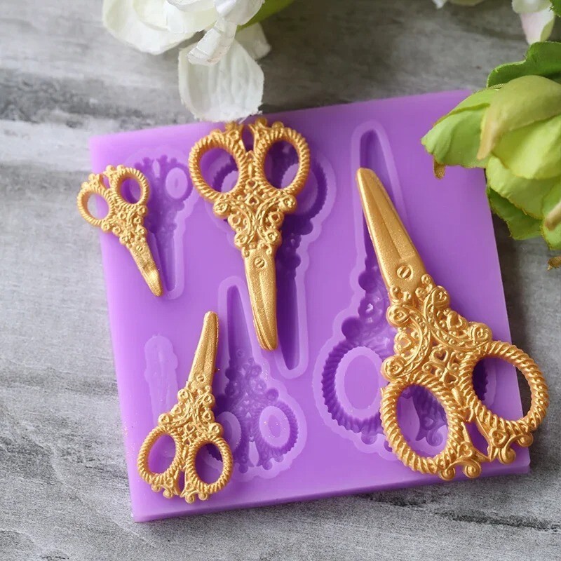 Scissors Silicone Mold Cake Fondant Tailor Barber Cupcake Topper Candy Molud