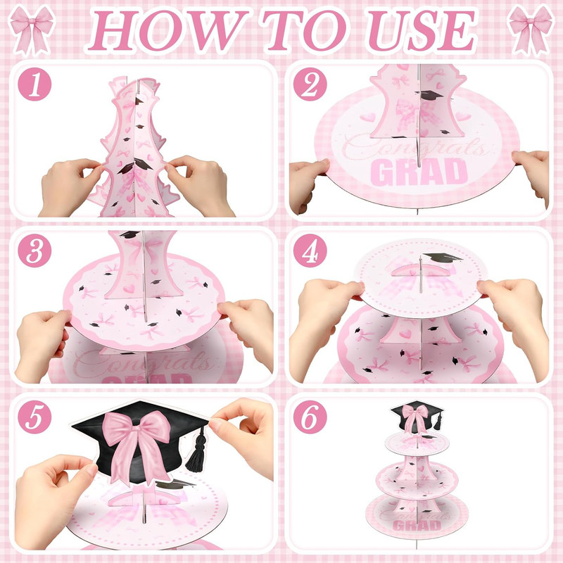 2 Set 3 Tier Pink Bow Graduation Cupcake Stand for 24 Cupcakes Pink Graduation C gallery